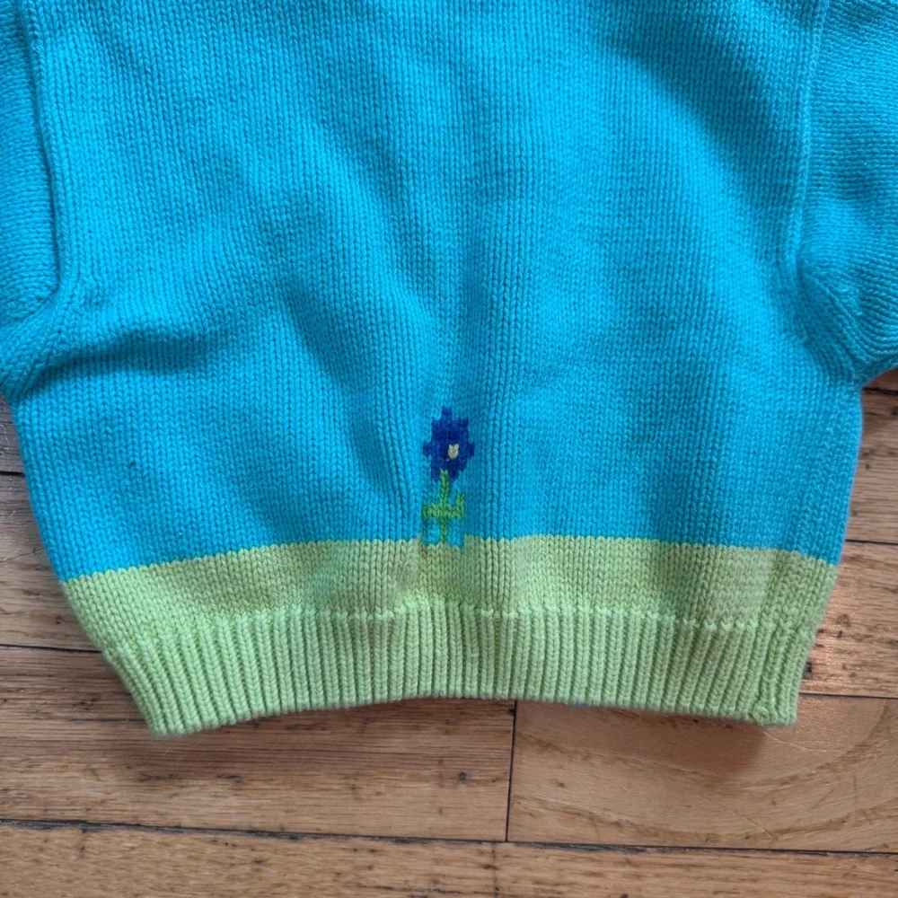 Vintage Rainbow Tag Gymboree Infant Blue Floral Knit Cardigan Sweater Cotton